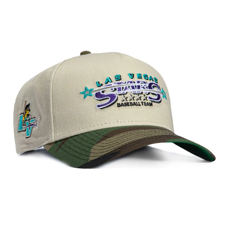 New Era 9Forty A-Frame Las Vegas Stars Logo Patch Word Snapback Hat - Stone, Camo made by New Era