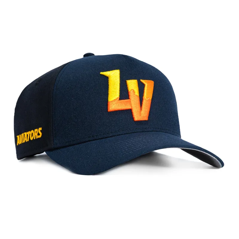 New Era 9Forty A-Frame Las Vegas Aviators Script Patch LV Snapback Hat - Navy, Orange, Yellow made by New Era