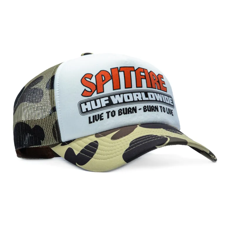 Huf Burn Forever Trucker Foam Snapback Hat - White, Camo made by HUF