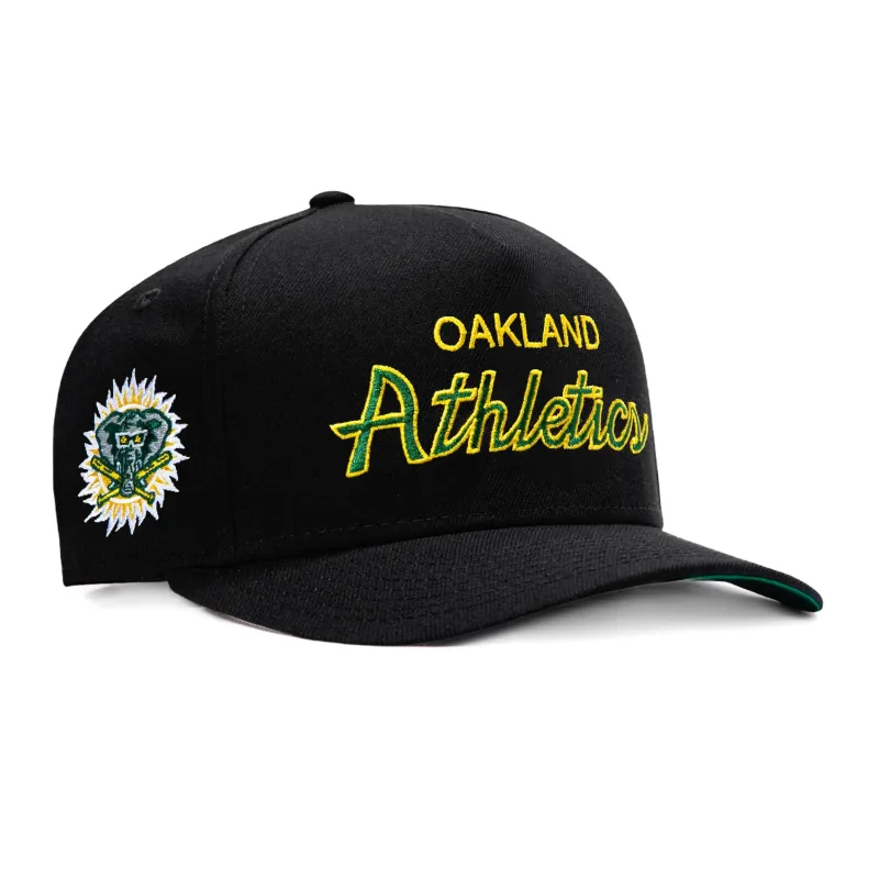 New Era 9Fifty A-Frame Oakland Athletics Logo Patch Script Snapback Hat - Black made by New Era