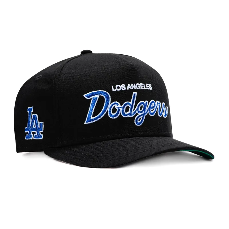New Era 9Fifty A-Frame Los Angeles Dodgers Logo Patch Script Snapback Hat - Black made by New Era