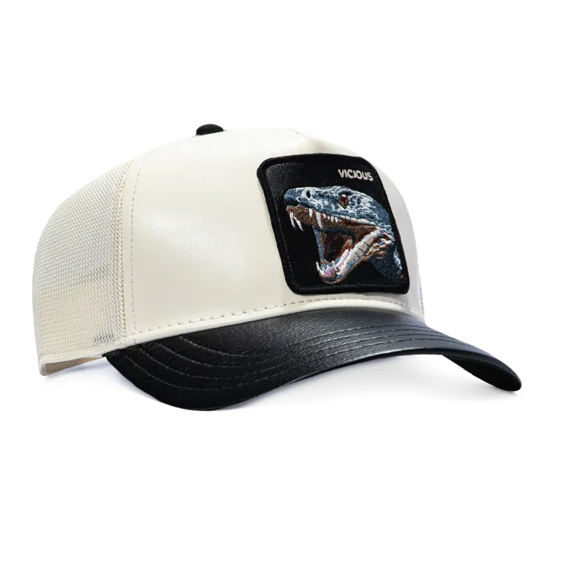 Goorin Bros Snake Vicious Faux Leather Adjustable Snapback Trucker Hat - Stone, Black made by Goorin Bros