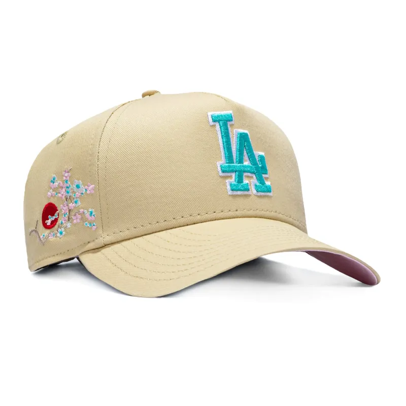 New Era 9Forty A-Frame Sandstorm Los Angeles Dodgers Blossom Patch Pink UV Snapback Hat - Vegas Gold made by New Era