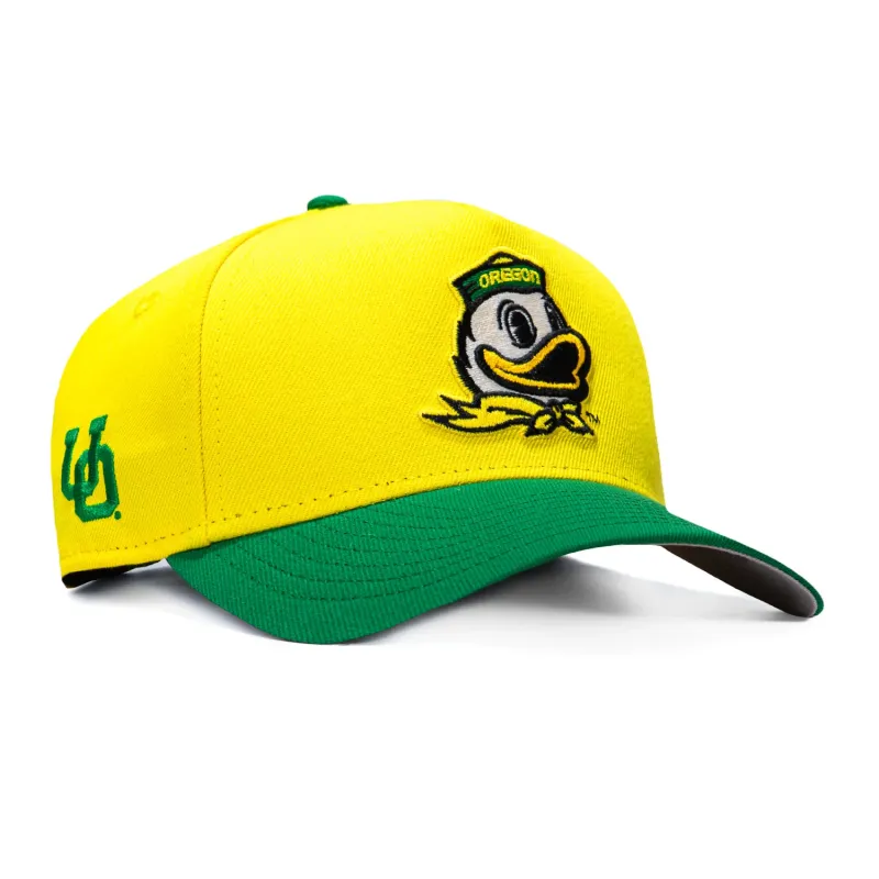New Era 9Forty A-Frame Oregon Ducks Logo Patch Mascot Snapback Hat - Yellow, Kelly Green made by New Era