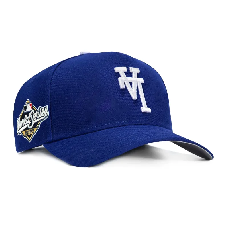 New Era 9Forty A-Frame Los Angeles Dodgers 2025 World Series Patch Upside Down Snapback Hat - Royal, White made by New Era