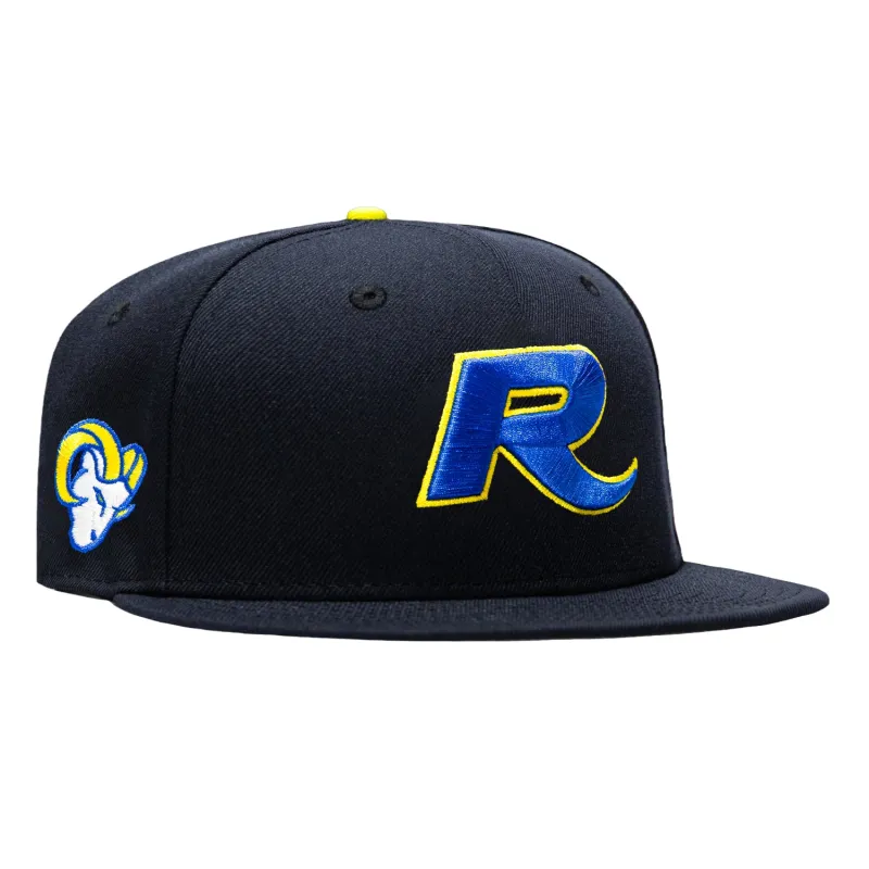 New Era 9Fifty Los Angeles Rams Logo Patch R Snapback Hat - Navy, Royal, Yellow made by New Era