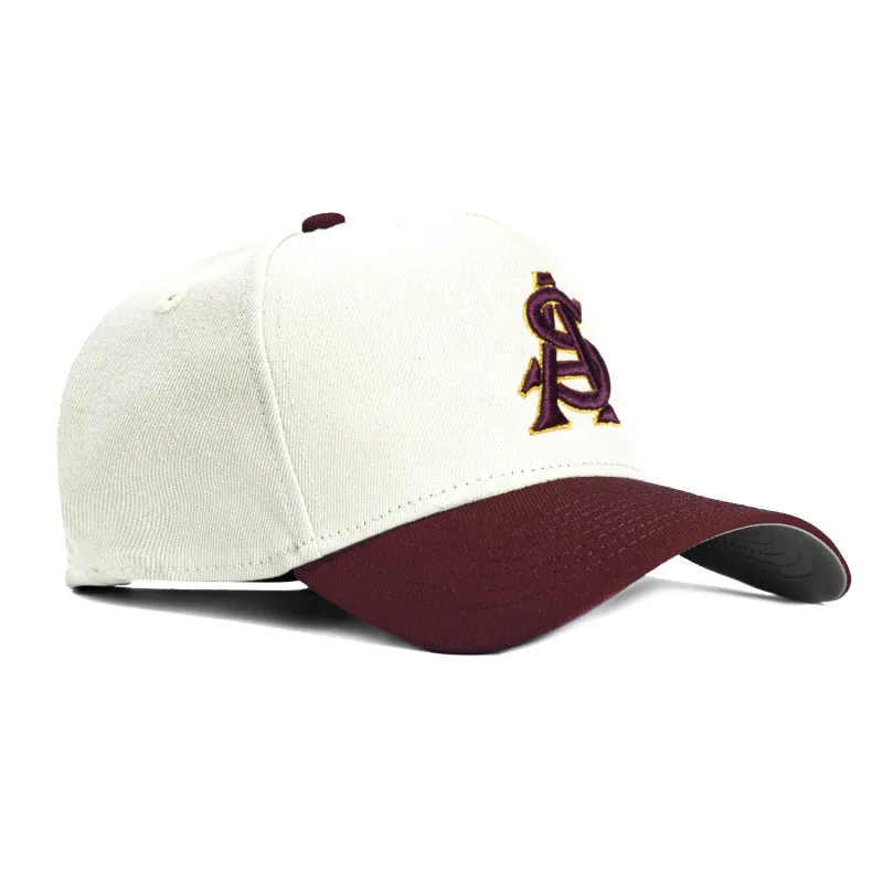 New Era 9Forty A-Frame Arizona State Sun Devils AS Snapback Hat - White, Maroon, Metallic Gold made by New Era