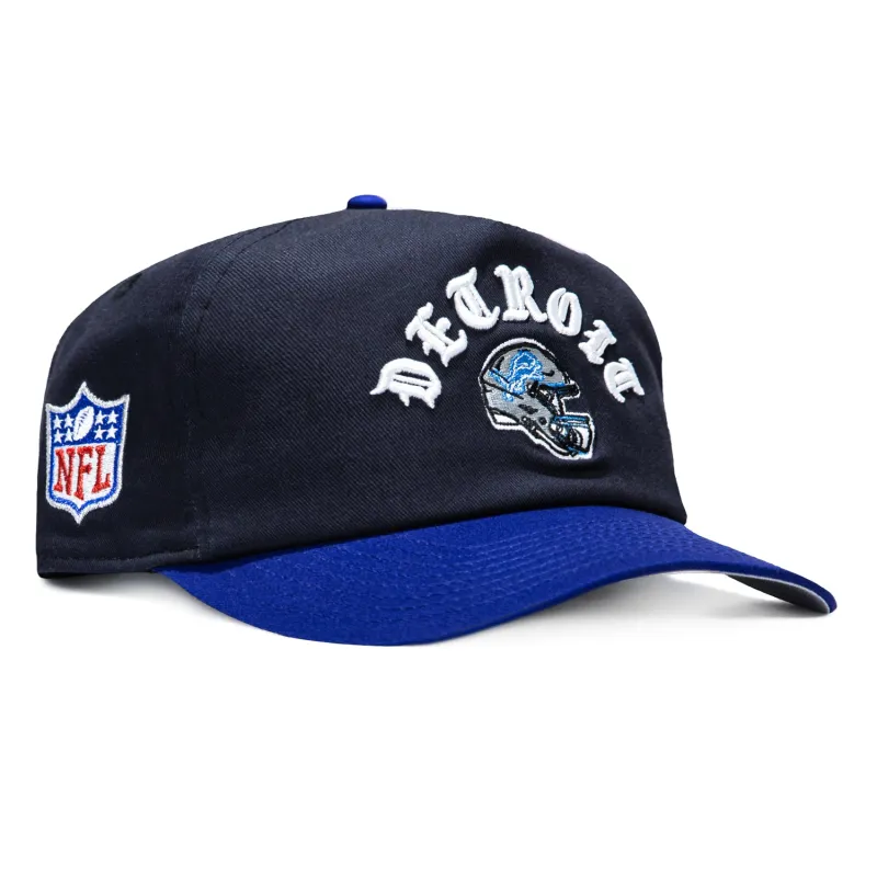 New Era 19Twenty Detroit Lions NFL Logo Patch Snapback Pre-Curved Hat - Black, Royal made by New Era