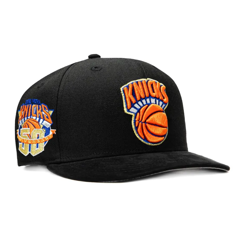 New Era 9Fifty Hardwood Classic New York Knicks 50th Anniversary Patch Snapback Pre-Curved Hat - Black, Gold made by New Era