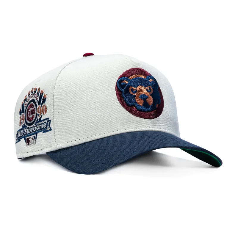 New Era 9Forty A-Frame Varsity Hues Chicago Cubs 1990 All Star Game Patch 1994 Snapback Hat - Stone, Navy made by New Era