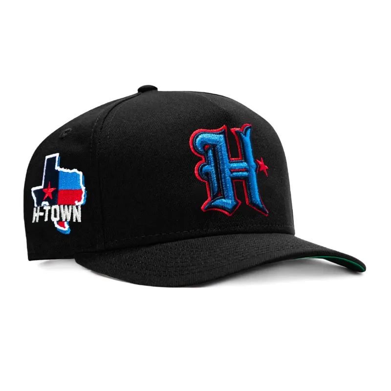 New Era 9Fifty A-Frame Black Dome Houston Texans H-Town Patch H Snapback Pre-Curved Hat - Black made by New Era