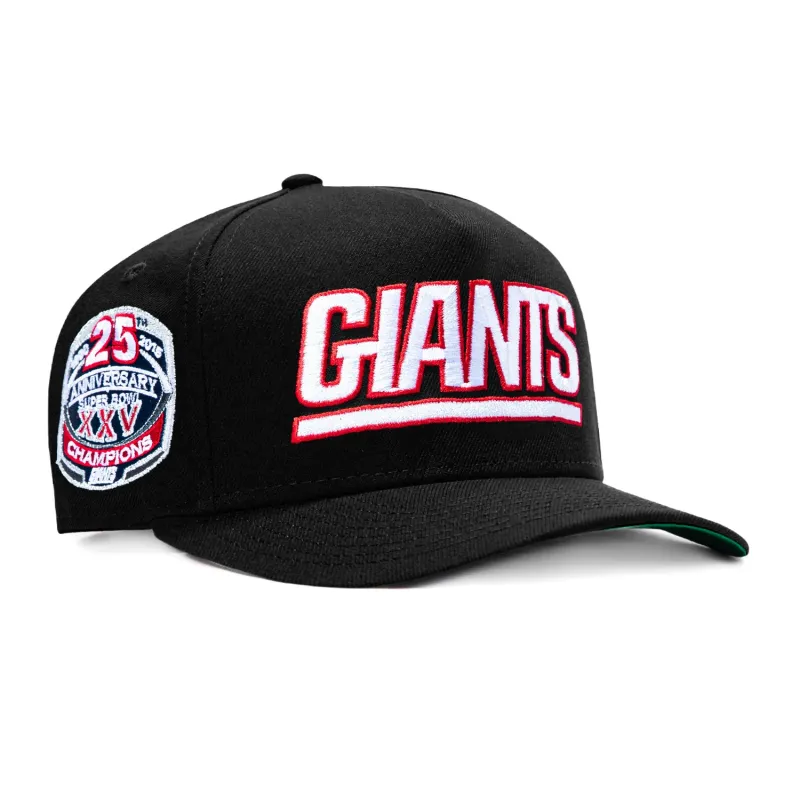 New Era 9Fifty A-Frame Black Dome New York Giants 25th Anniversary Champions Patch Word Snapback Pre-Curved Hat - Black made by New Era