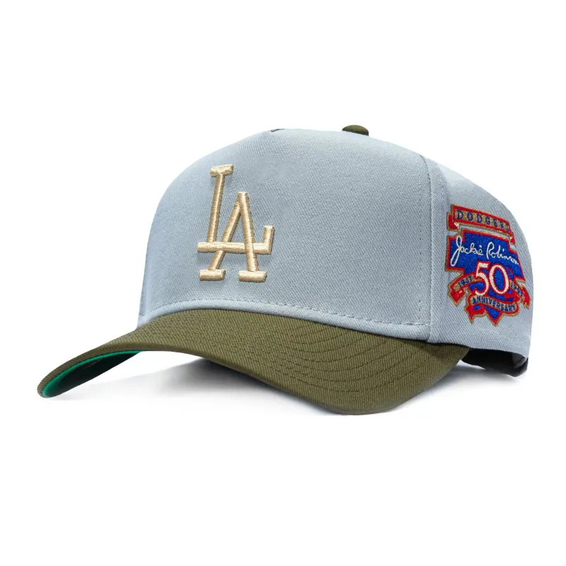 Mitchell & Ness Pro Pinch Los Angeles Dodgers 50th Anniversary Jackie Robinson Patch Snapback Hat - Grey, Olive made by Mitchell & Ness