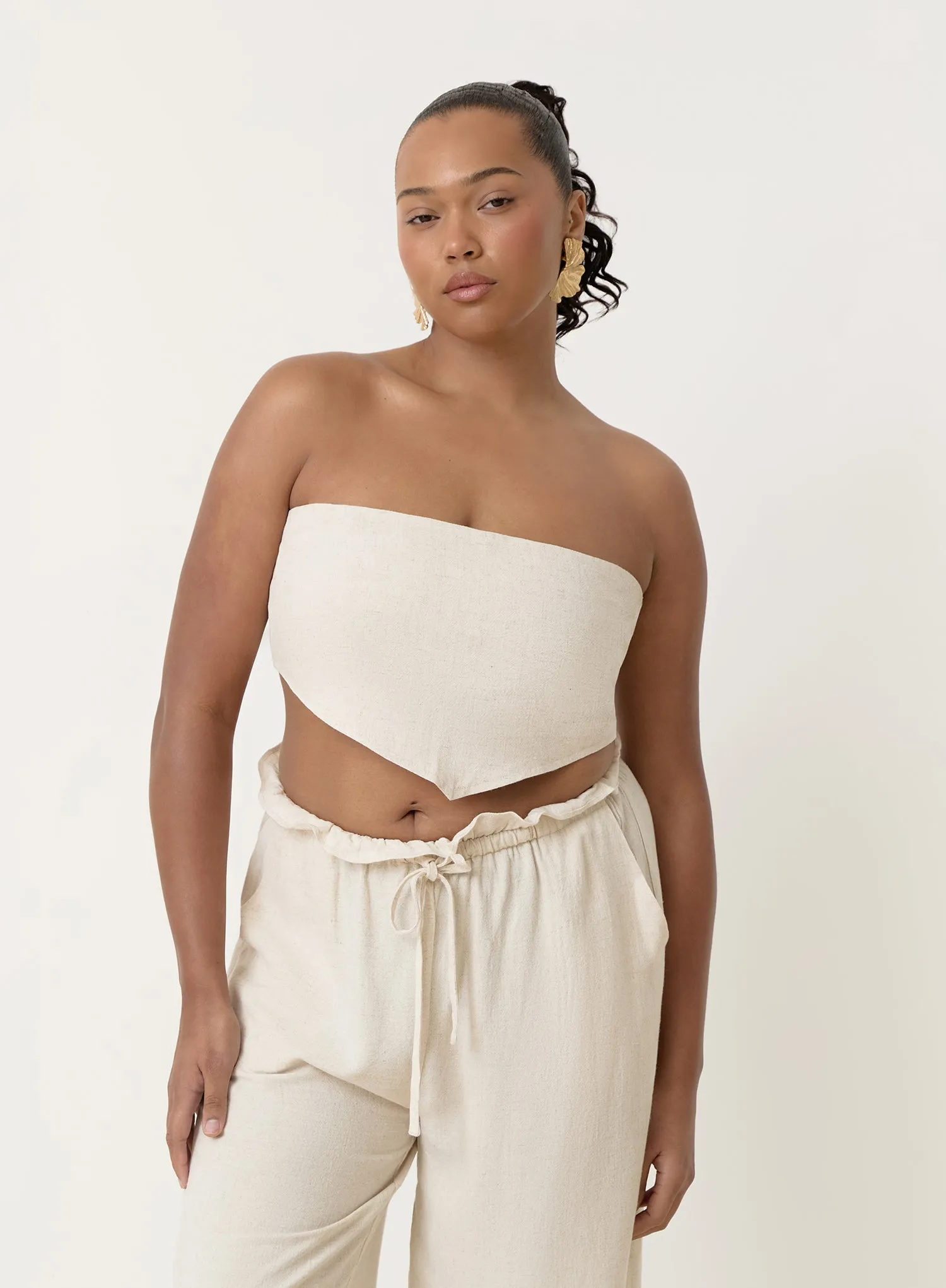 Beige Linen Bandeau Multiway Crop Top- Tulum sold by 4th and Reckless product image thumbnail 4