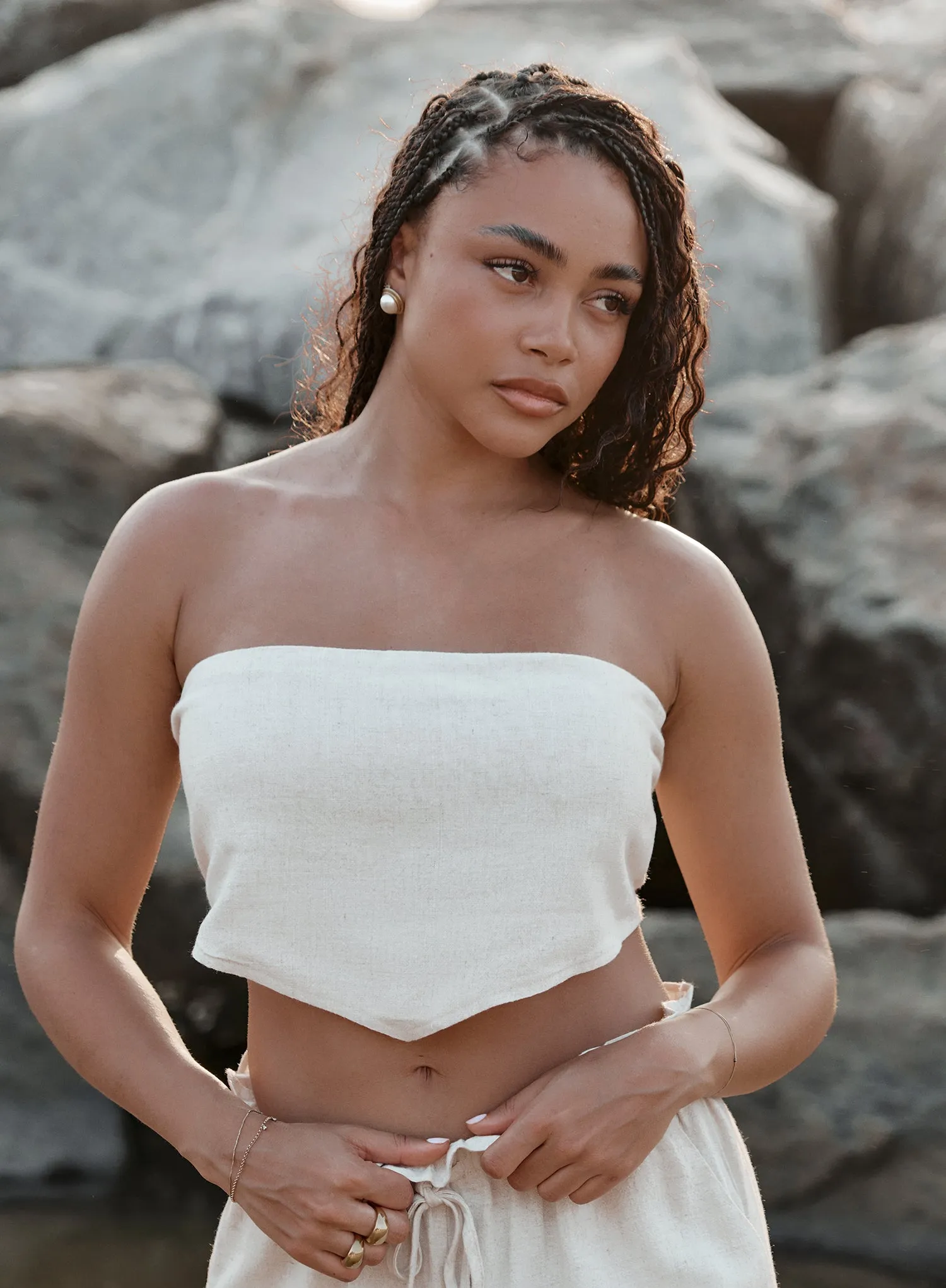 Beige Linen Bandeau Multiway Crop Top- Tulum sold by 4th and Reckless