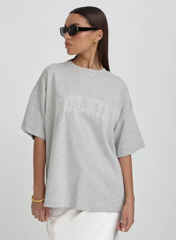 Grey Soleil Embroidered T-Shirt- Soleil sold by 4th and Reckless