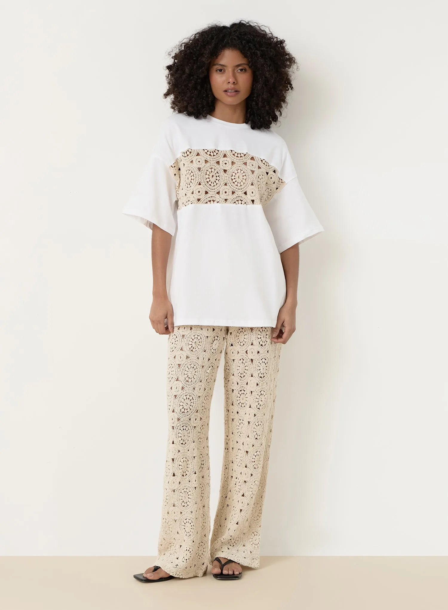 Cream Crochet Panel T-Shirt- Soleil sold by 4th and Reckless product image thumbnail 3