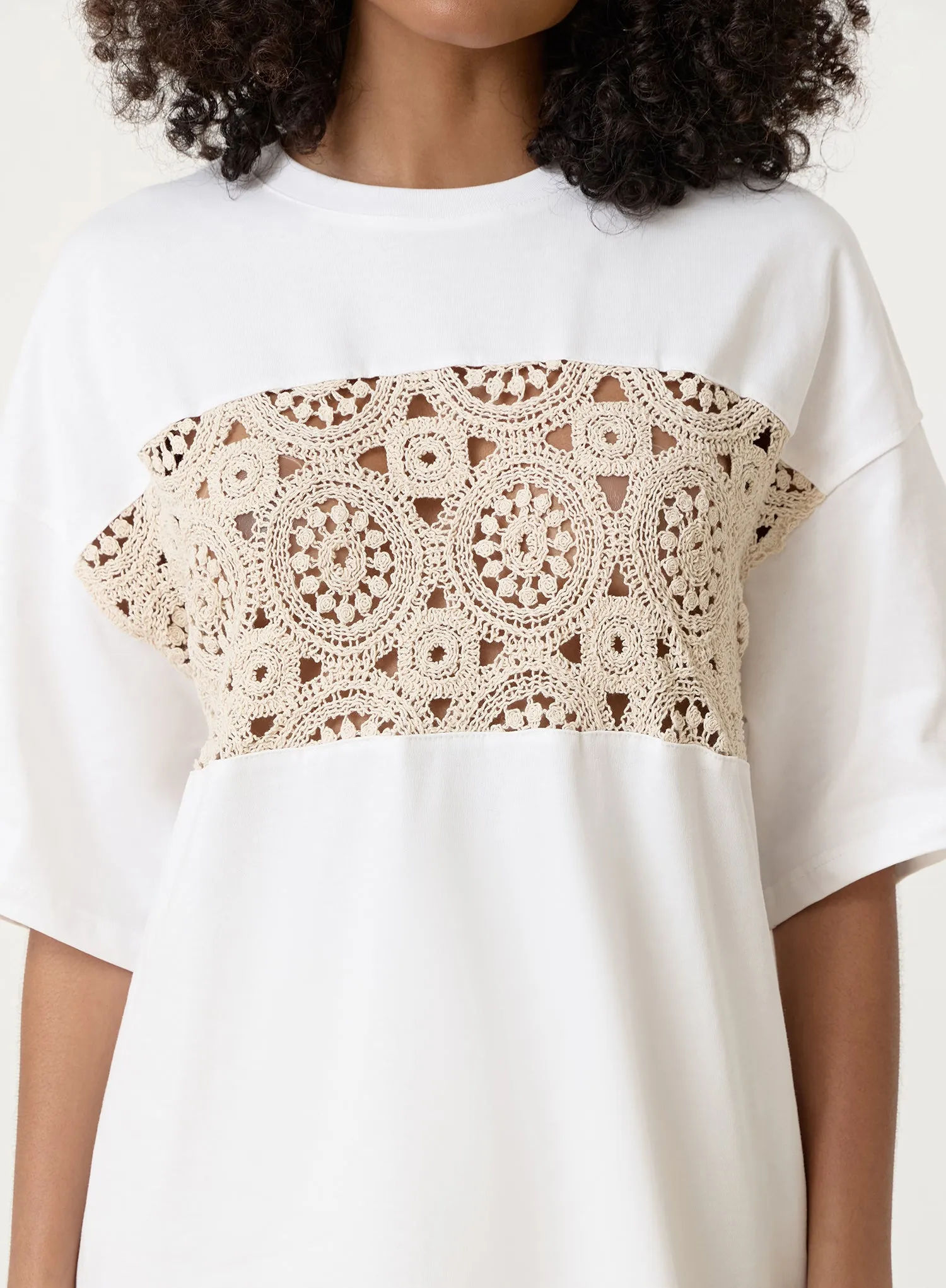 Cream Crochet Panel T-Shirt- Soleil sold by 4th and Reckless product image thumbnail 4