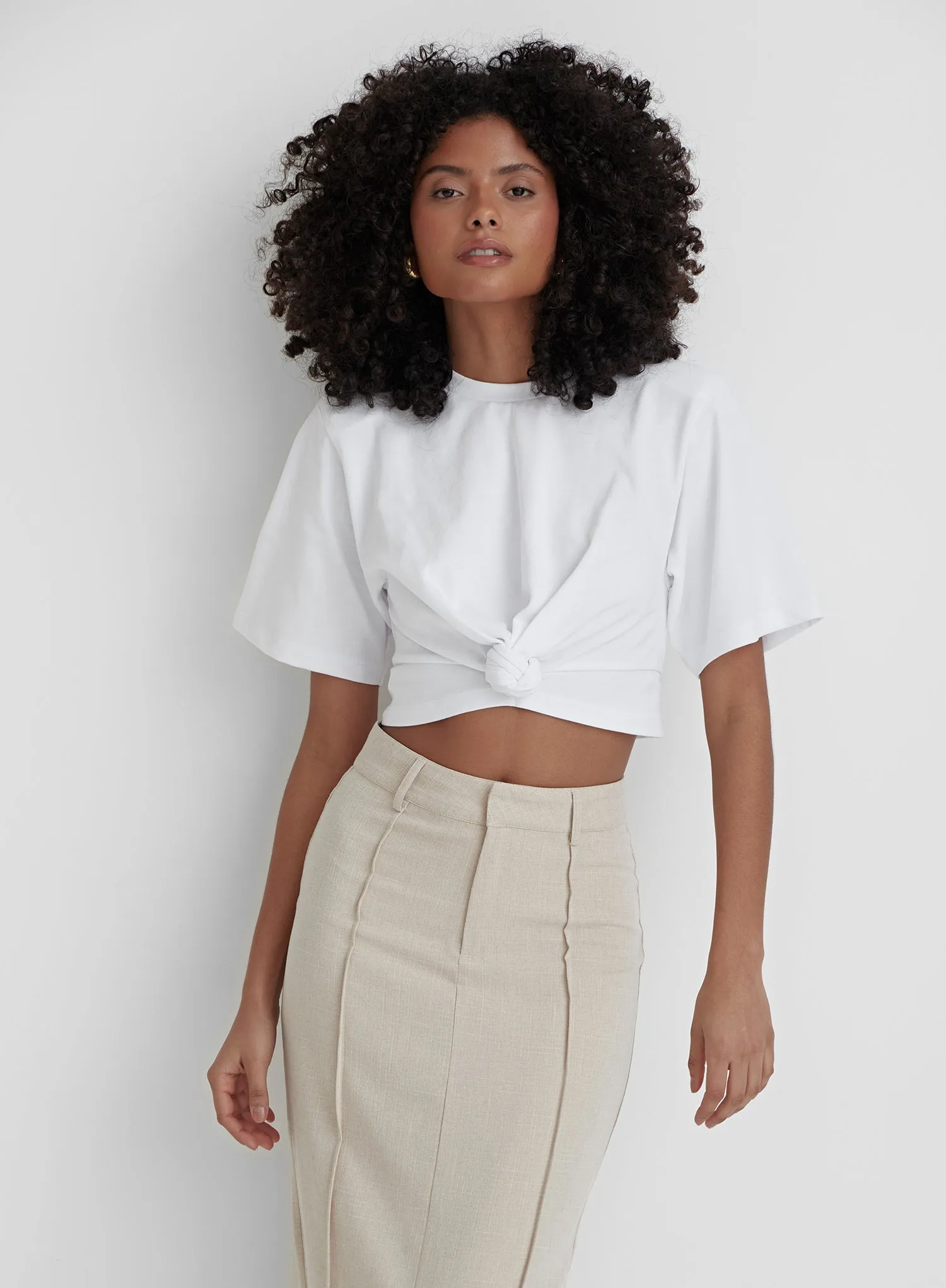 White Knot Front Cropped T-shirt- Heidi sold by 4th and Reckless