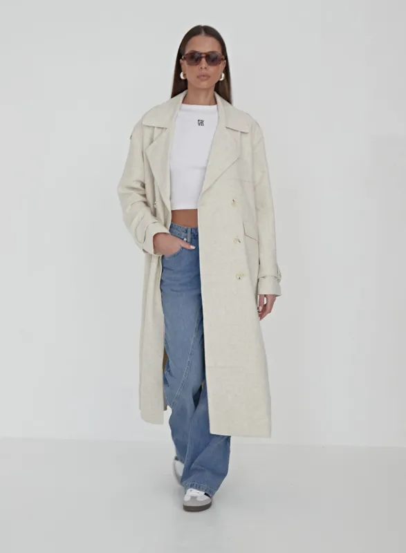 Cream Linen Look Trench Coat- Tanya sold by 4th and Reckless