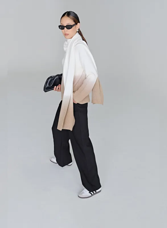 Beige Ombre Roll Neck Knitted Jumper With Scarf – Zina sold by 4th and Reckless