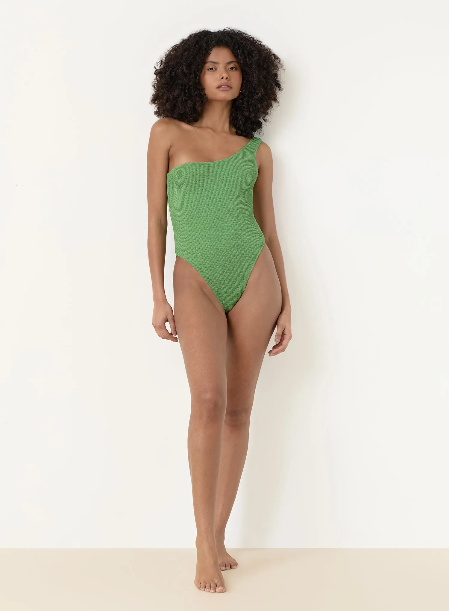 Green Crinkle One Shoulder Swimsuit- Rica sold by 4th and Reckless product image thumbnail 4