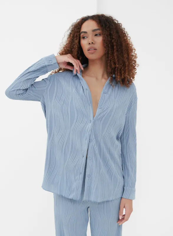 Dusty Blue Relaxed Plisse Shirt - Tela sold by 4th and Reckless