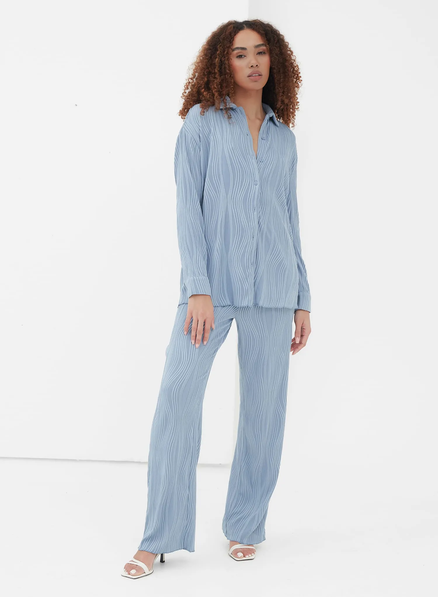 Dusty Blue Relaxed Plisse Shirt - Tela sold by 4th and Reckless product image thumbnail 2