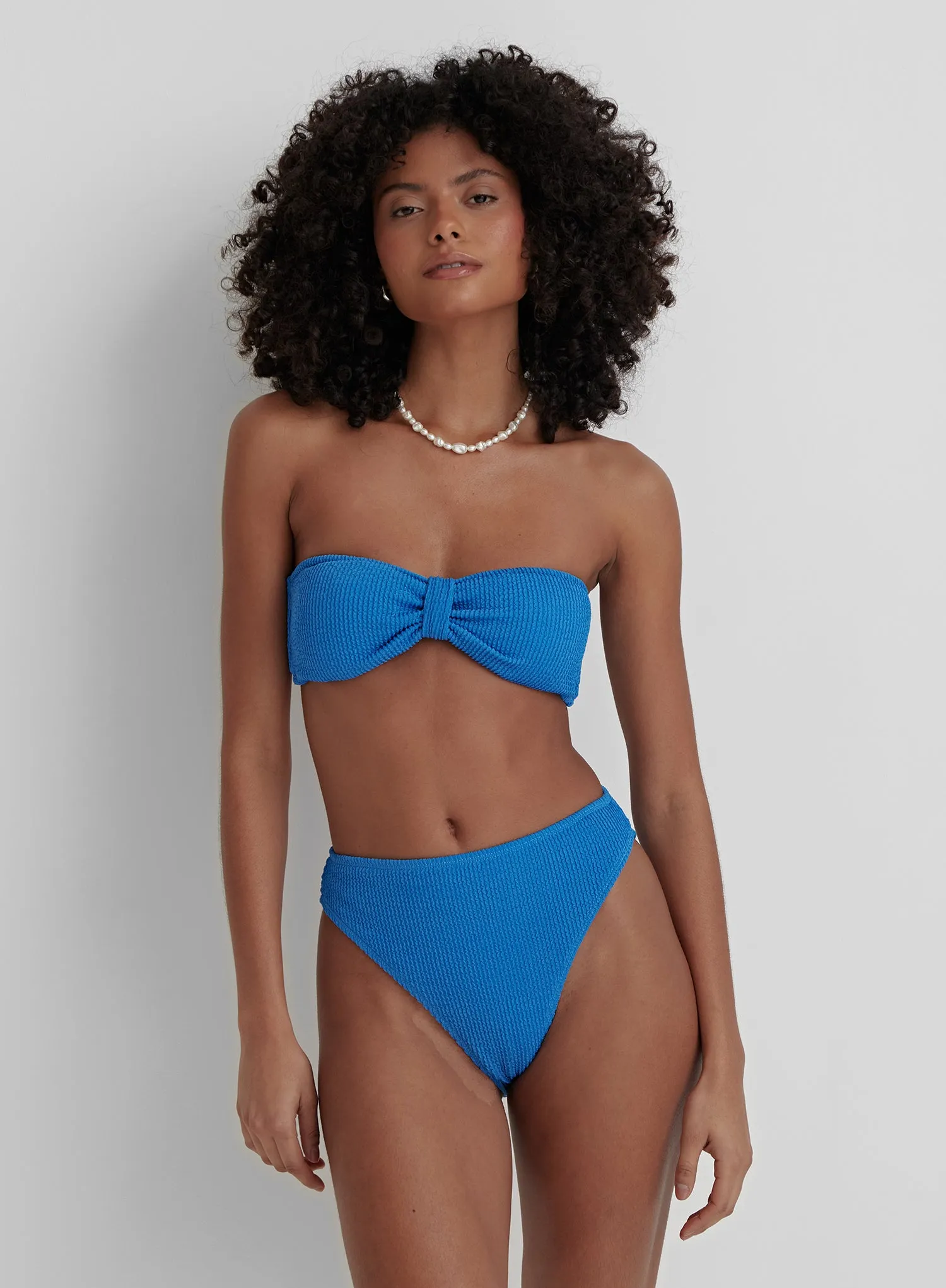Blue Crinkle High Waisted Bikini Bottom- Capri sold by 4th and Reckless