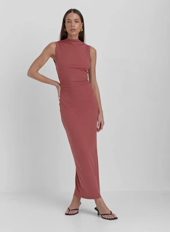 Dusty Red Jersey Midaxi Dress- Derry sold by 4th and Reckless
