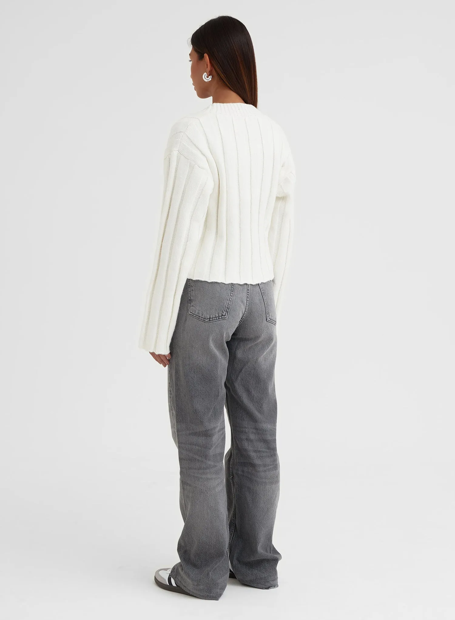 Cream Rib Knit Asymmetric Cardigan - Zora sold by 4th and Reckless product image thumbnail 4