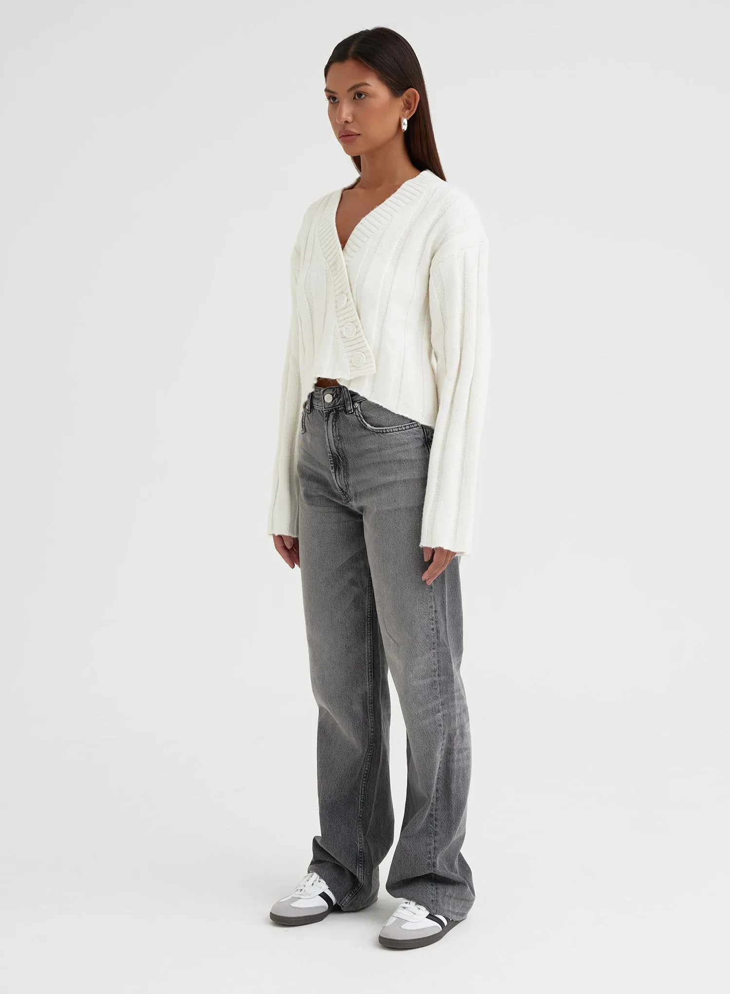 Cream Rib Knit Asymmetric Cardigan - Zora sold by 4th and Reckless product image thumbnail 2