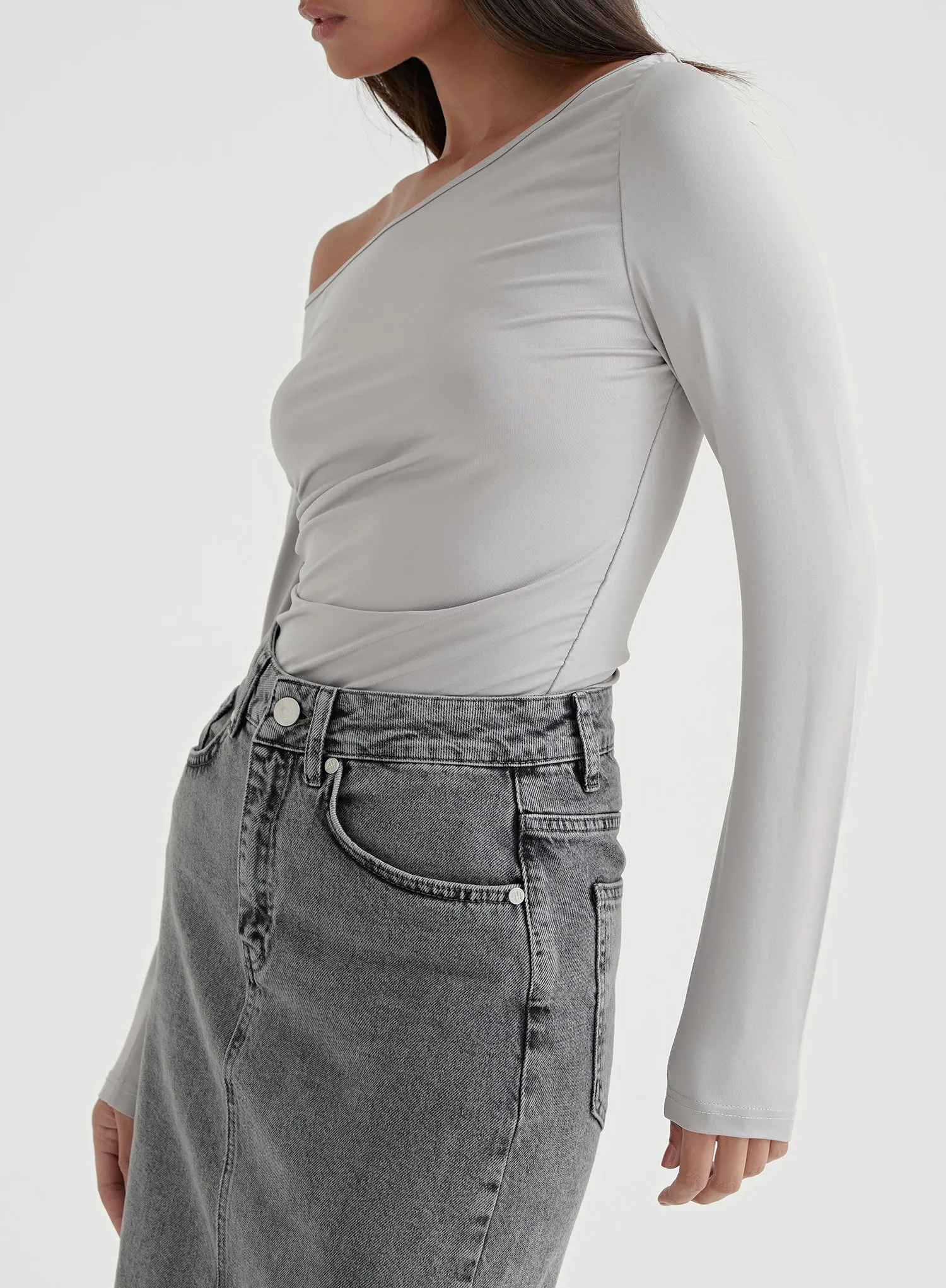 Grey Asymmetric Long Sleeve Top sold by 4th and Reckless product image thumbnail 3