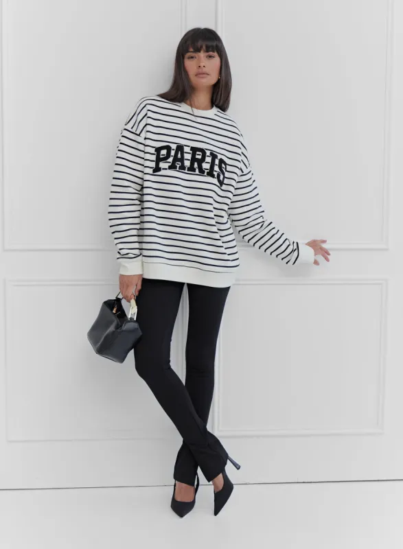 Black And White Striped Paris Oversized Sweatshirt - Anni sold by 4th and Reckless