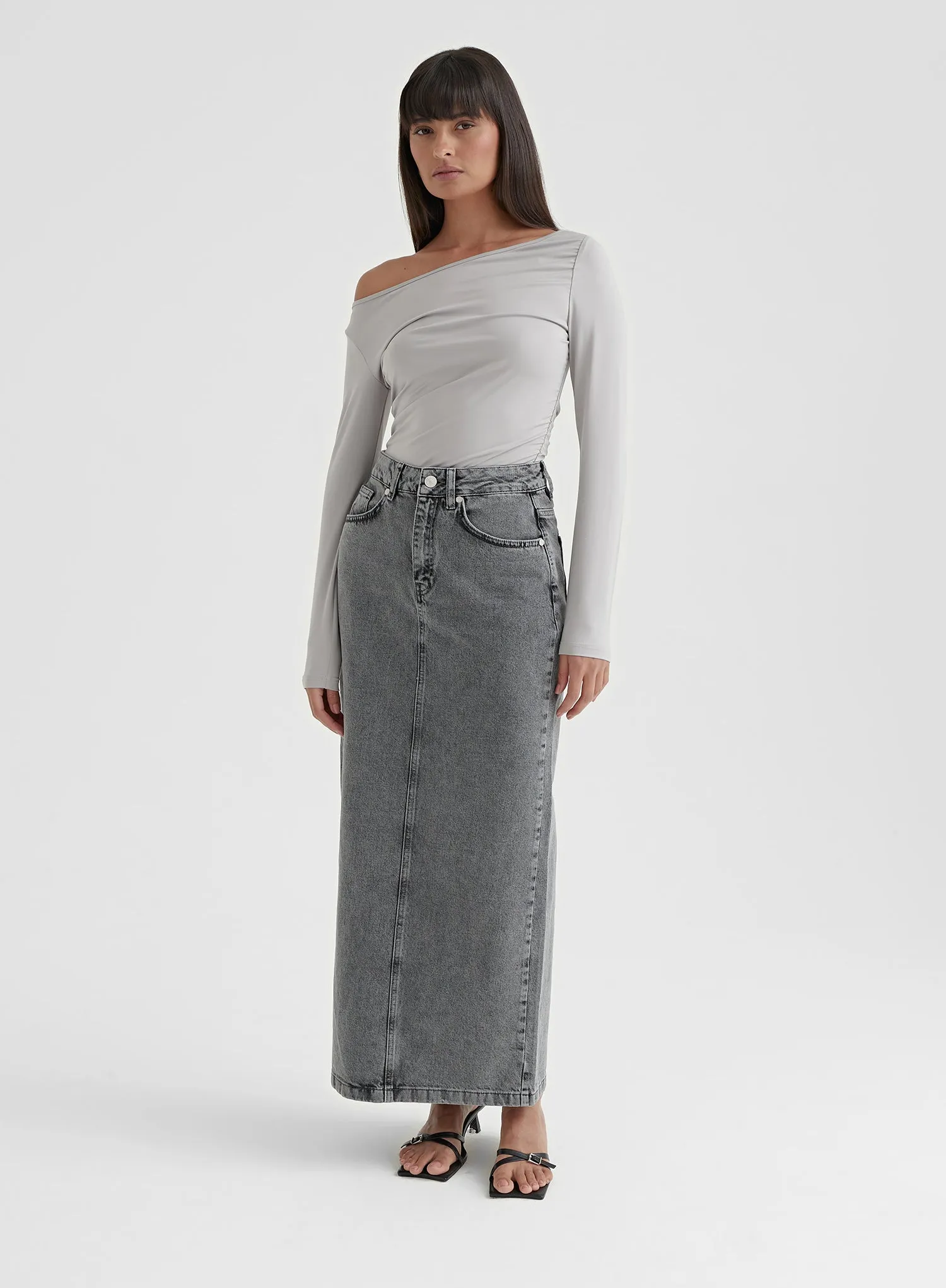 Grey Asymmetric Long Sleeve Top sold by 4th and Reckless product image thumbnail 2