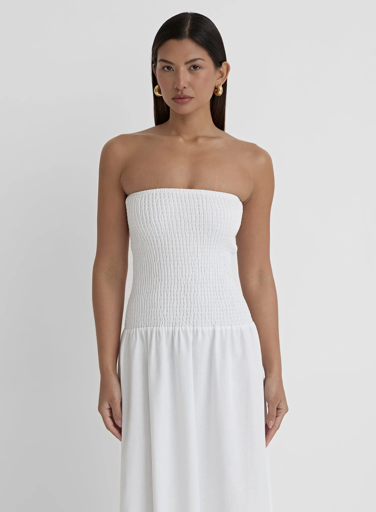 White Shirred Bandeau Maxi Dress- Davina sold by 4th and Reckless product image thumbnail 4