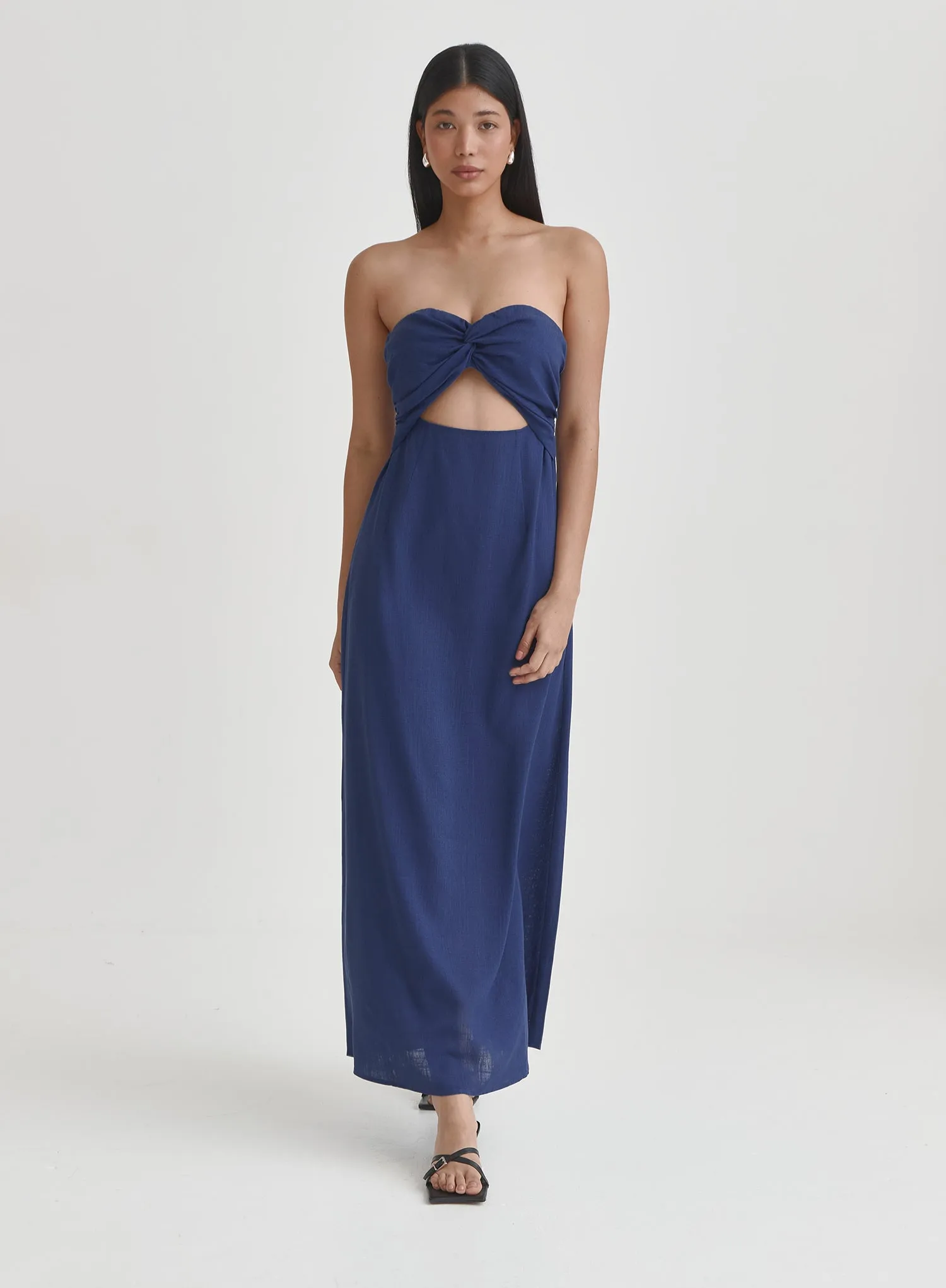 Blue Linen Maxi Cut Out Bandeau Dress- Lainey sold by 4th and Reckless product image thumbnail 4