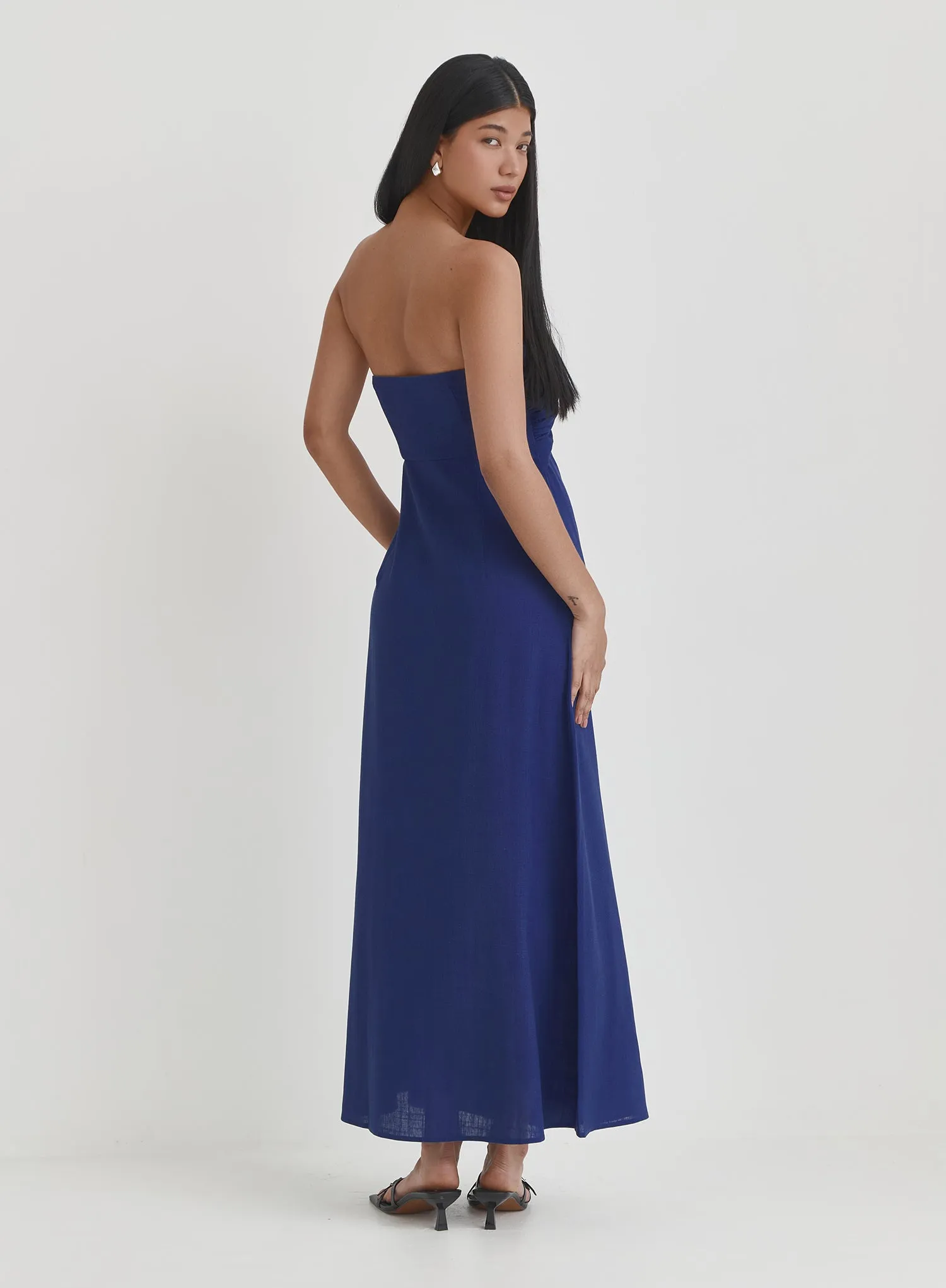 Blue Linen Maxi Cut Out Bandeau Dress- Lainey sold by 4th and Reckless product image thumbnail 5