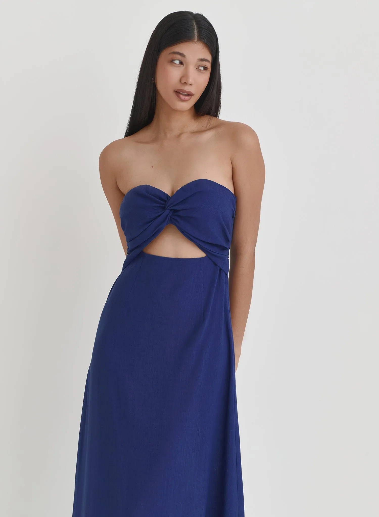 Blue Linen Maxi Cut Out Bandeau Dress- Lainey sold by 4th and Reckless product image thumbnail 2