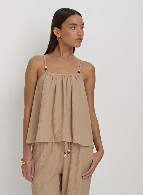 Camel Textured Beaded Cami Top- Gia sold by 4th and Reckless