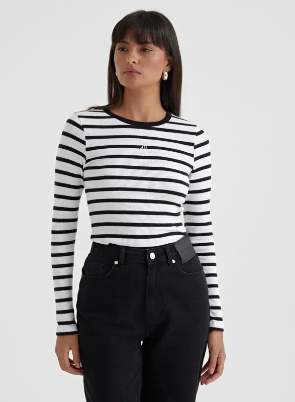 Black Striped Long Sleeve Top - Indi sold by 4th and Reckless
