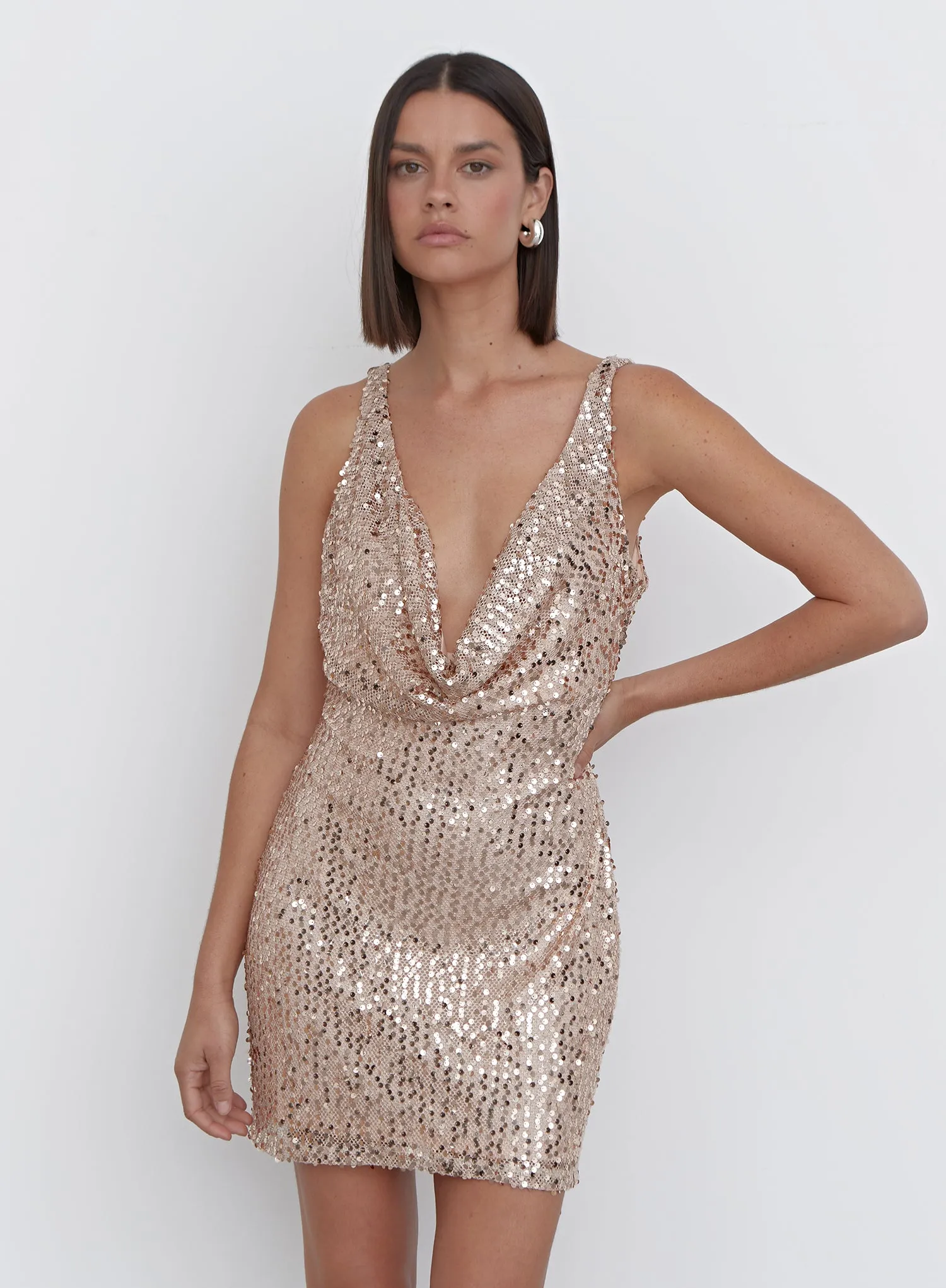 Nude Sequin Metallic Mesh Mini Dress – Charnice sold by 4th and Reckless product image thumbnail 2