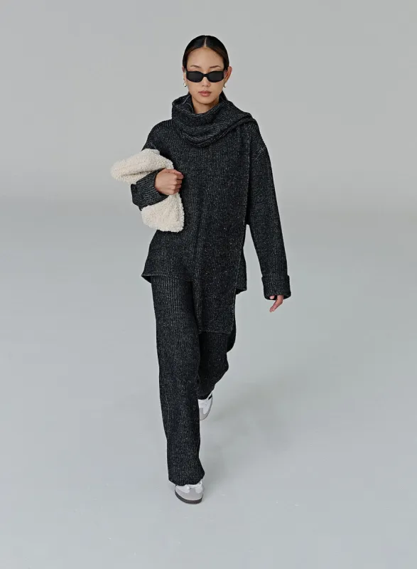 Black Slouchy Knitted Trouser - Remy sold by 4th and Reckless