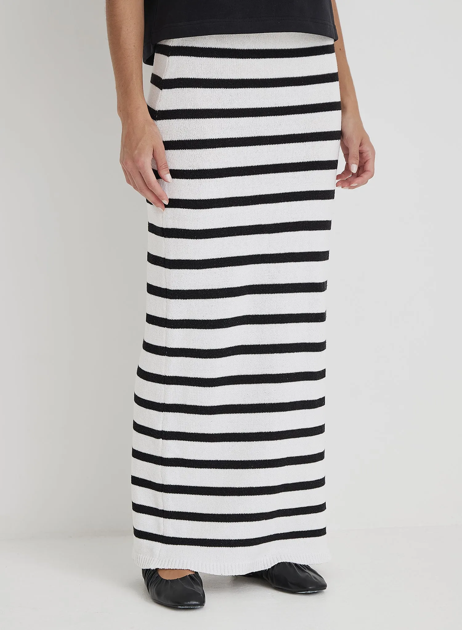 Black And White Stripe Knit Maxi Skirt sold by 4th and Reckless product image thumbnail 2