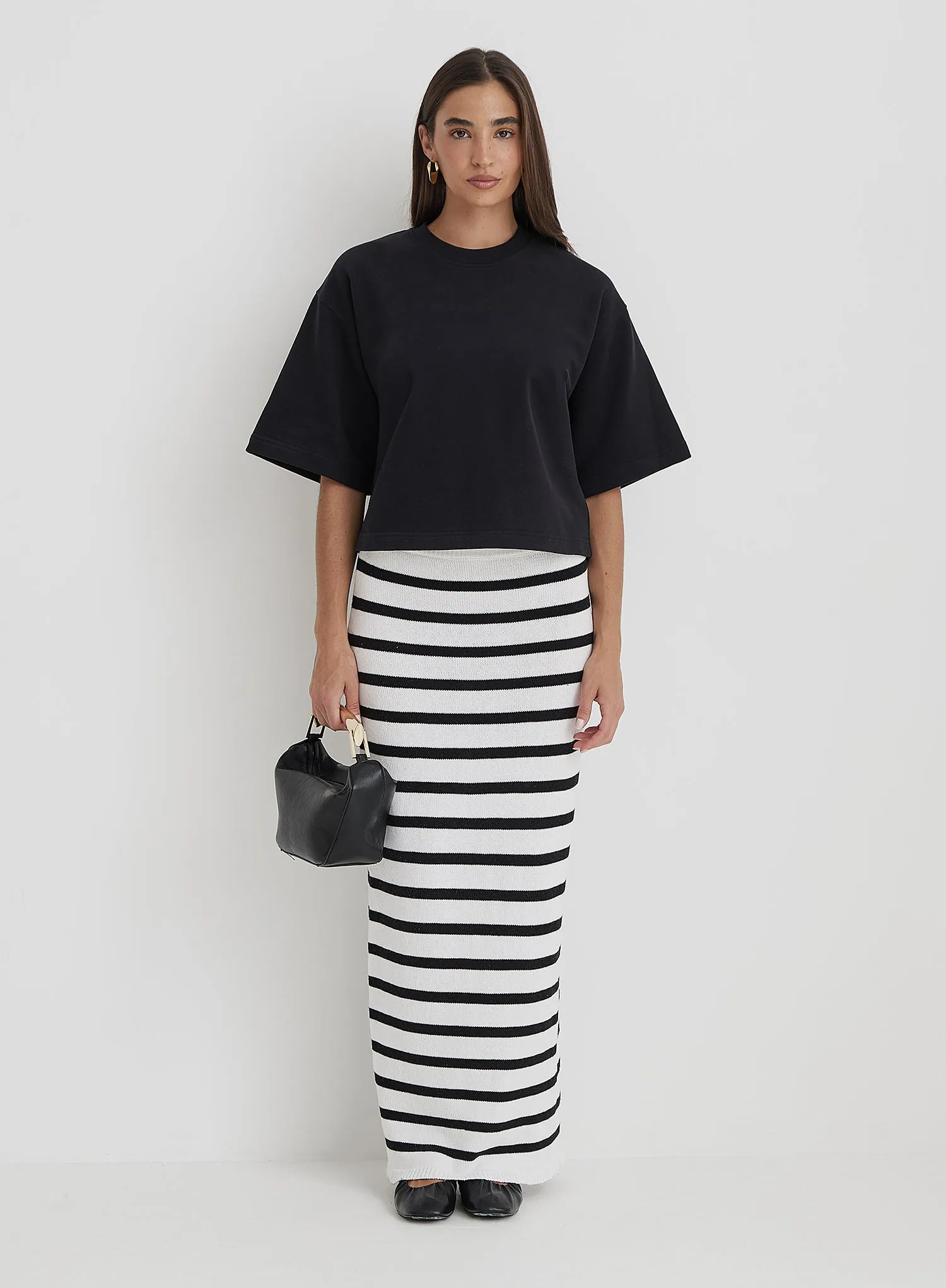 Black And White Stripe Knit Maxi Skirt sold by 4th and Reckless product image thumbnail 5