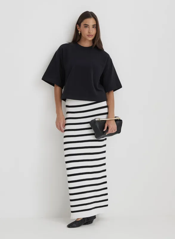 Black And White Stripe Knit Maxi Skirt- Rico sold by 4th and Reckless