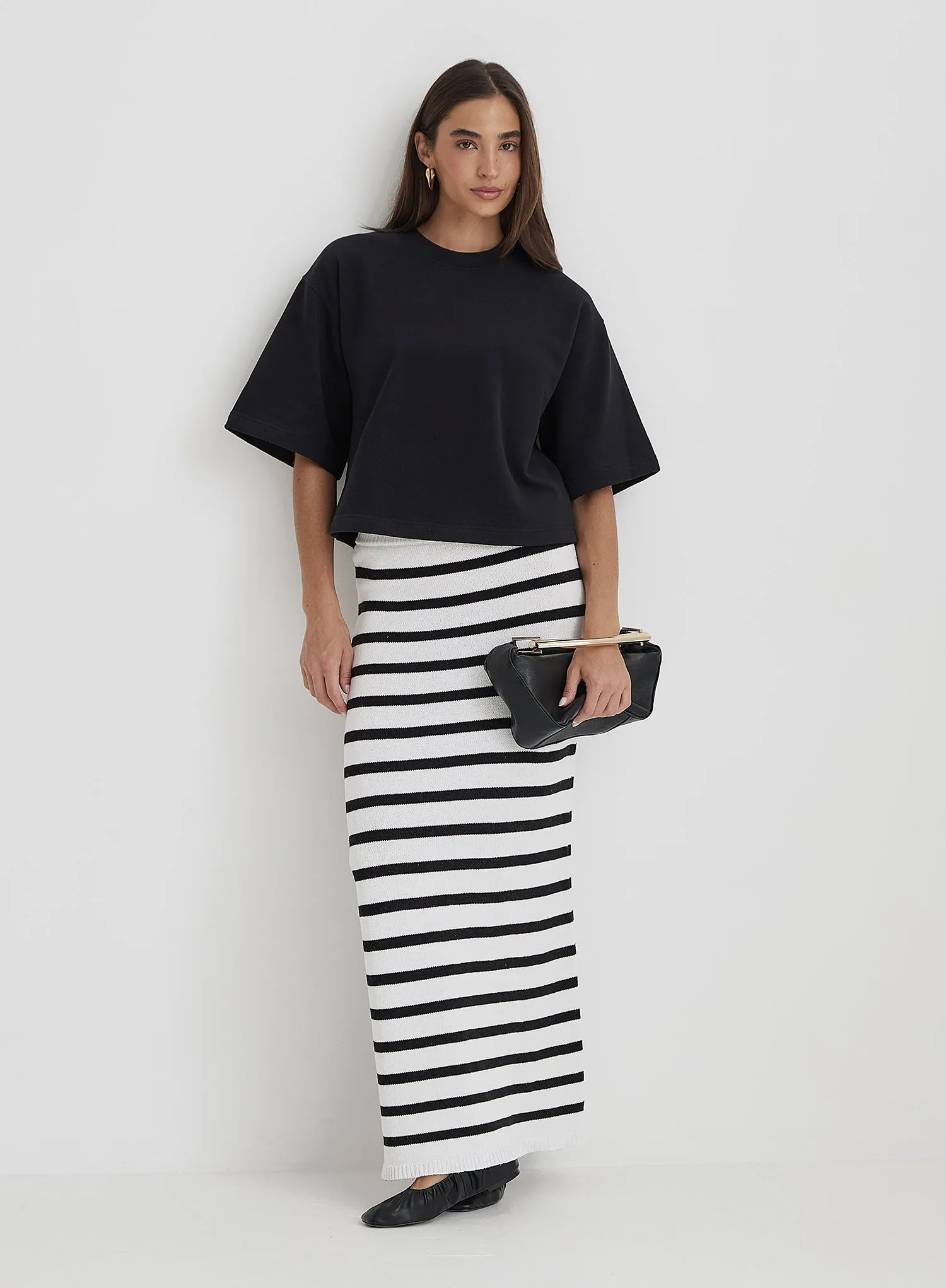 Black And White Stripe Knit Maxi Skirt sold by 4th and Reckless