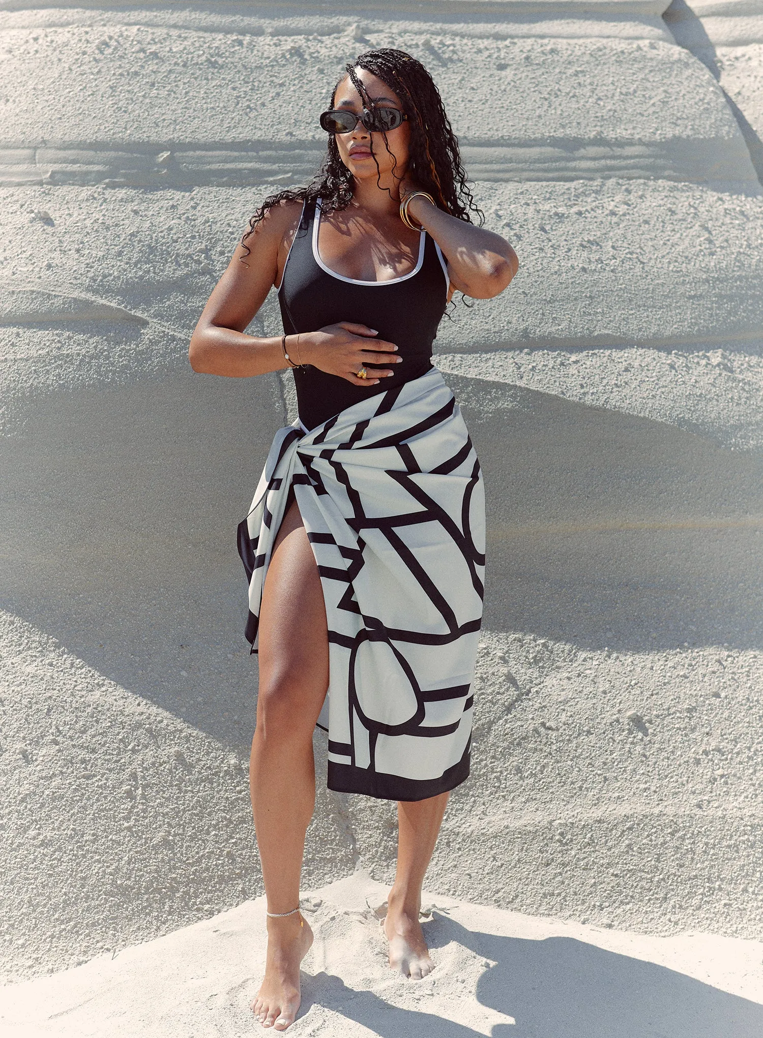 White And Black Abstract Tie Sarong – Gigi sold by 4th and Reckless