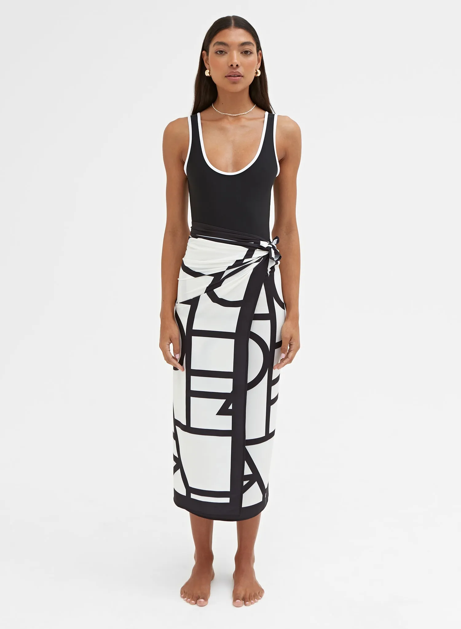 White And Black Abstract Tie Sarong – Gigi sold by 4th and Reckless product image thumbnail 2