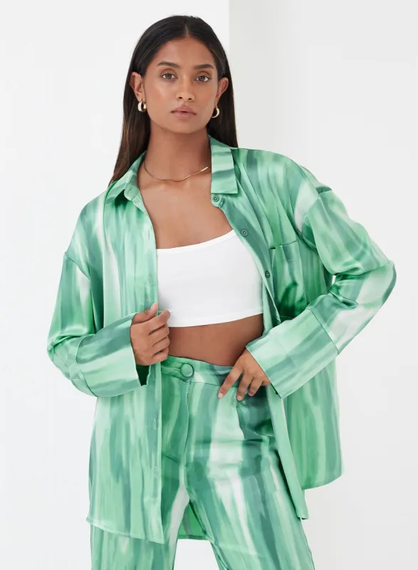 Green Dye Print Satin Shirt - Norma made by 4th and Reckless